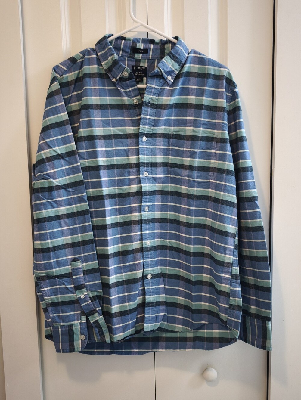 J. Crew Blue & Green Plaid Button-Down Shirt Flex Oxford